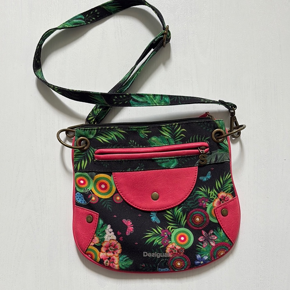 Desigual Pink and Black Crossbody Bag Vibrant Design